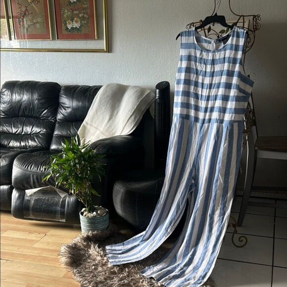 Ashley Stewart Striped Blue and White Jumpsuit sleeveless  size 18 - Picture 3 of 8